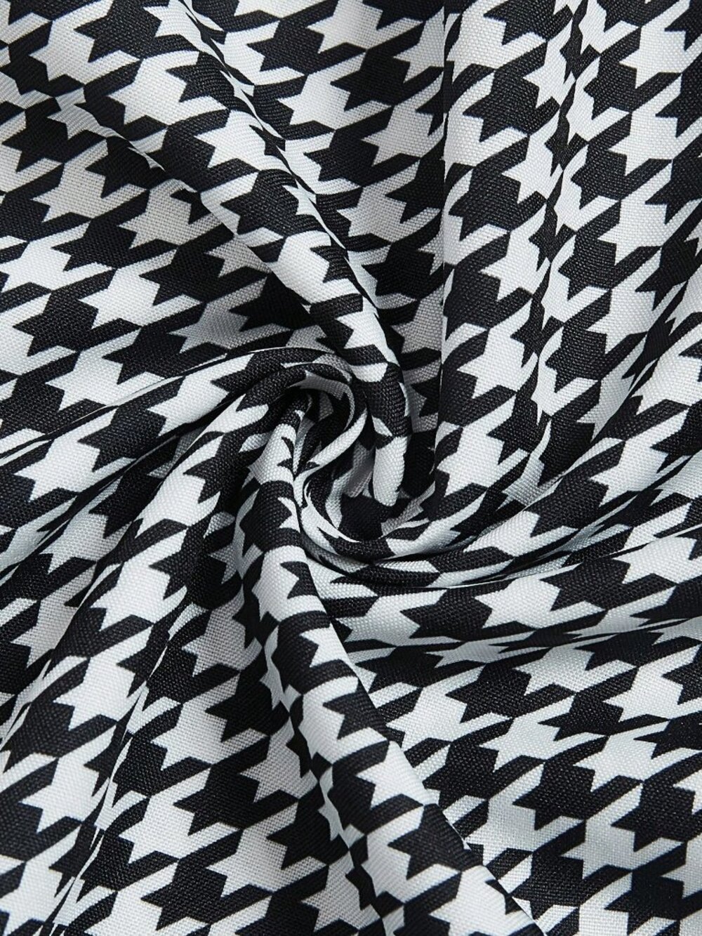 Black And White Casual Women's Houndstooth Mid-Waist Wide Leg Trousers - Picture 6 of 7